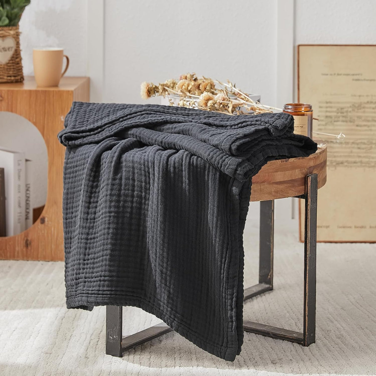 EMME Cotton Muslin Twin Blanket Breathable Gauze Blanket Soft Lightweight Blankets Adults Gifts for
