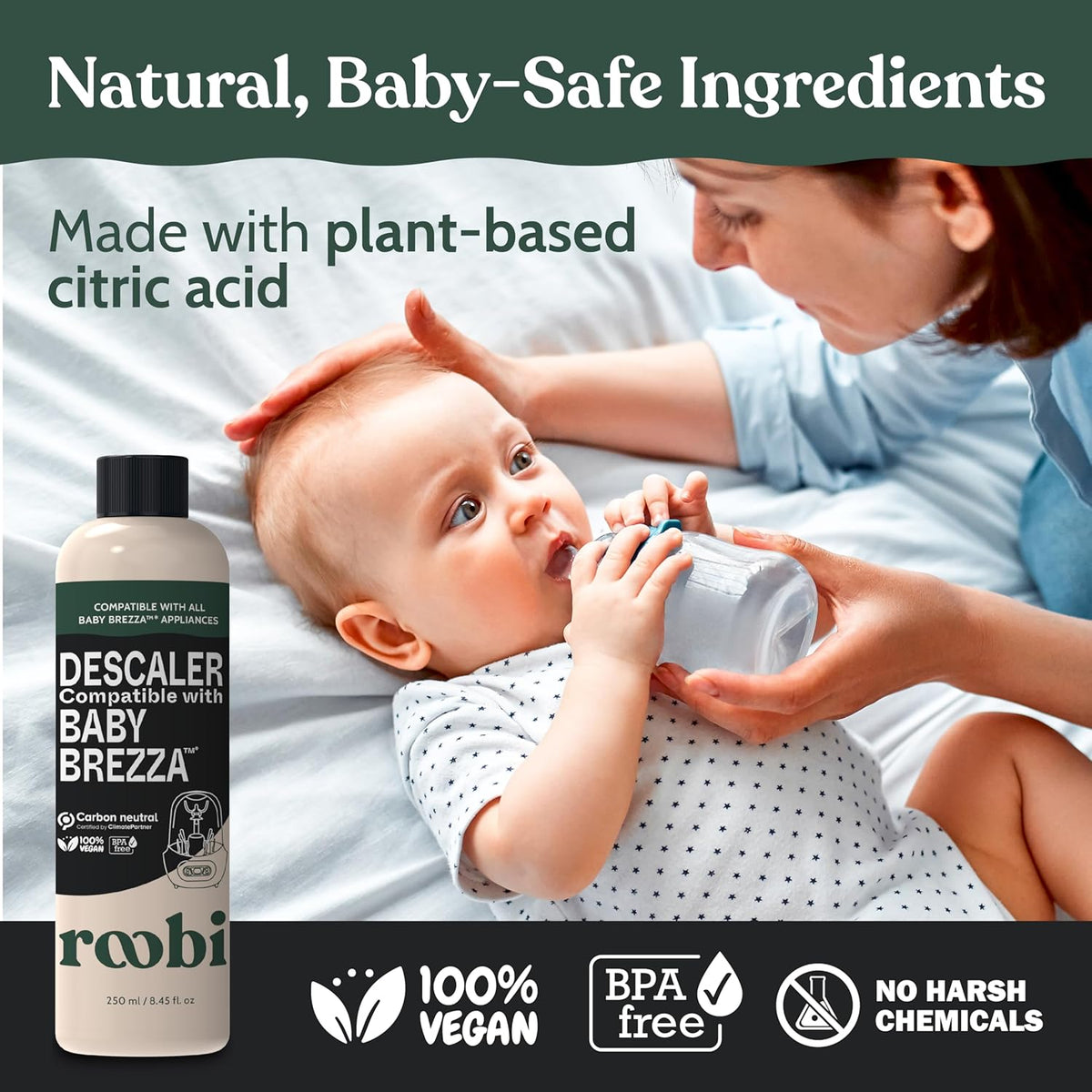 Roobi Descaling Solution Compatible with Baby Brezza. Specially Formulated to Clean & Descale Baby