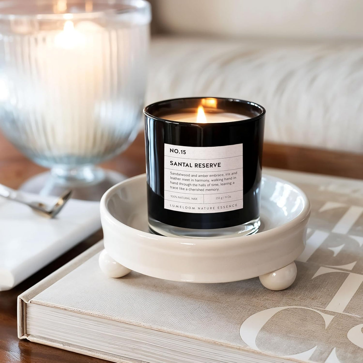 Santal Reserve Luxury Scented Candles, 9oz Soy Wax Candles for Home Scented, Sandalwood, Amber