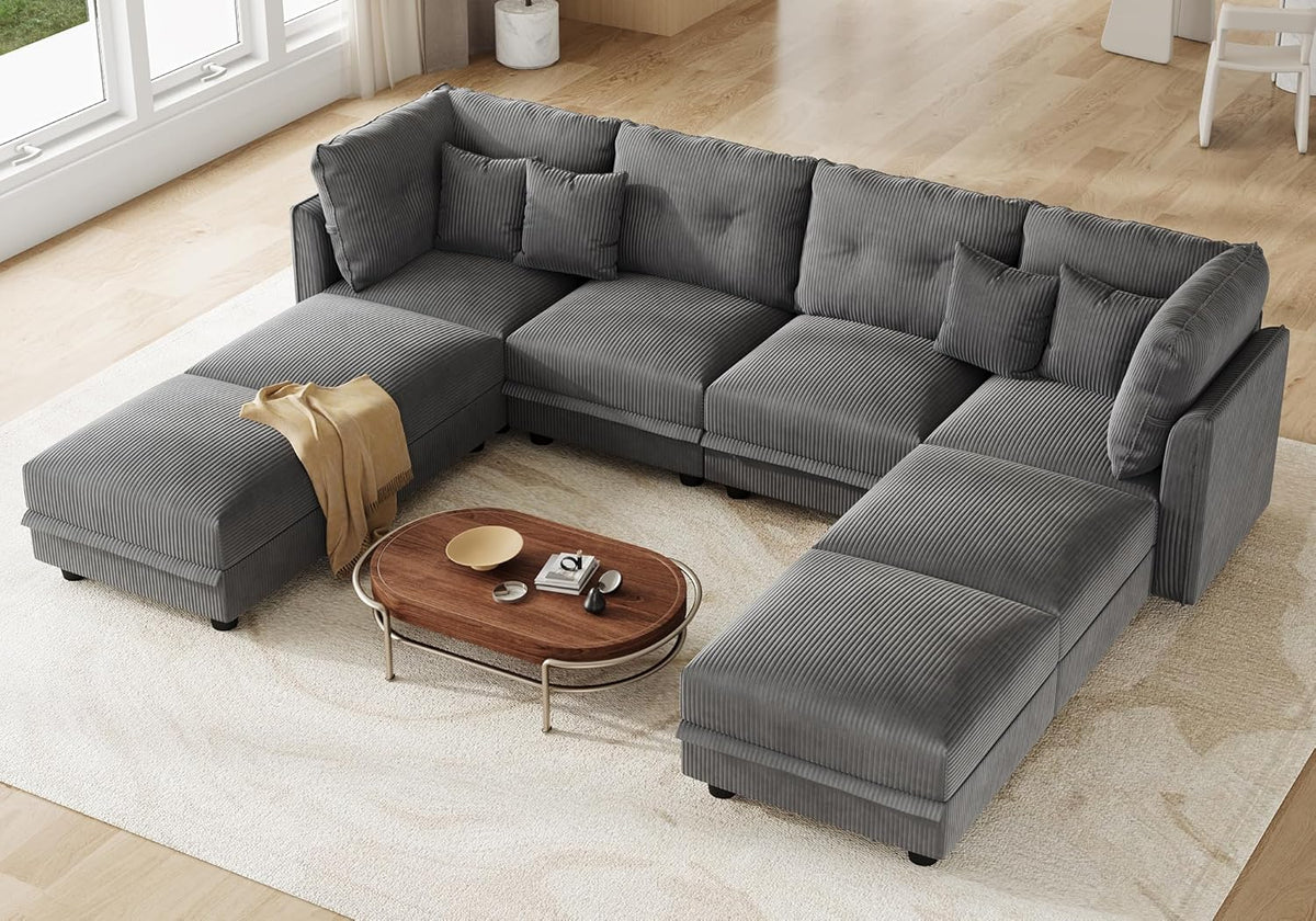 LLappuil Modular Sectional Sofa with Storage Seats, Corduroy Convertible Modular U Shaped Sectional