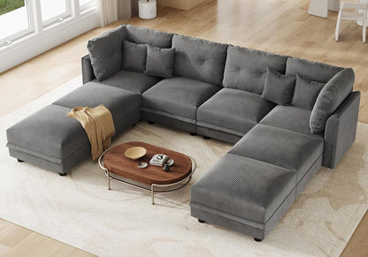 LLappuil Modular Sectional Sofa with Storage Seats, Corduroy Convertible Modular U Shaped Sectional