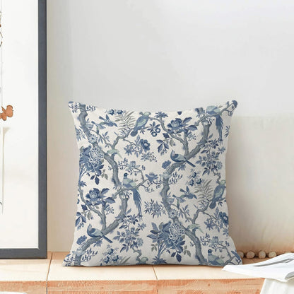 CXMEIFLY Spring Pillow Covers 18 x 18 Inch Set of 2 for Navy Blue Chinoiserie Flowers Bird Decor