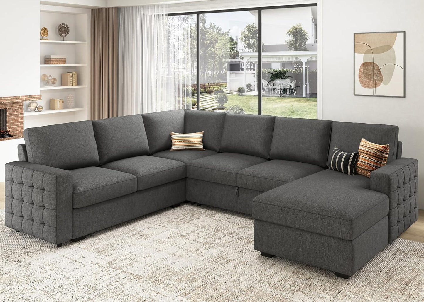 HONBAY Sectional Sleeper Sofa with Pull Out Bed U-Shape Sectional Couch Sleeper Bed with Storage