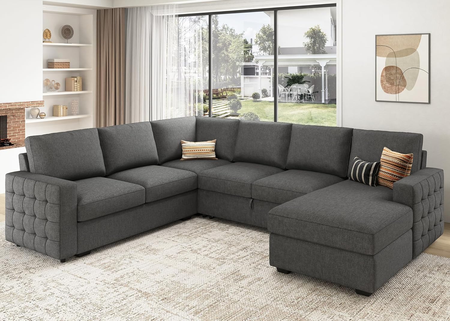 HONBAY Sectional Sleeper Sofa with Pull Out Bed U-Shape Sectional Couch Sleeper Bed with Storage