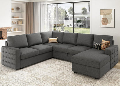 HONBAY Sectional Sleeper Sofa with Pull Out Bed U-Shape Sectional Couch Sleeper Bed with Storage