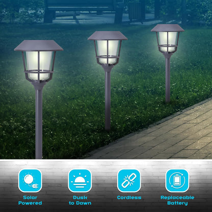 Solar LED Path Lights 4 Pack – 12 Lumens, Warm White, Weathered Zinc, Stainless Steel, Solar