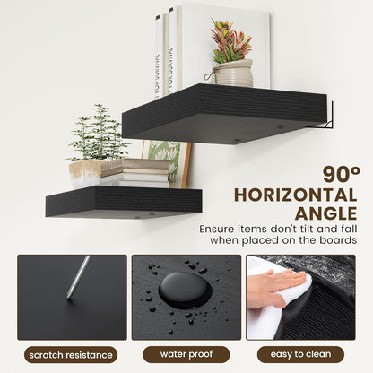 Black Deep Floating Shelves for Wall | 16 Inch Wide x 12 Inch Deep Floating Shelves Set of 2 |