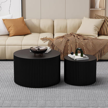 Round Coffee Table Set of 2, Nesting Coffee Table and End Table Set Small Circle Drum Side Table