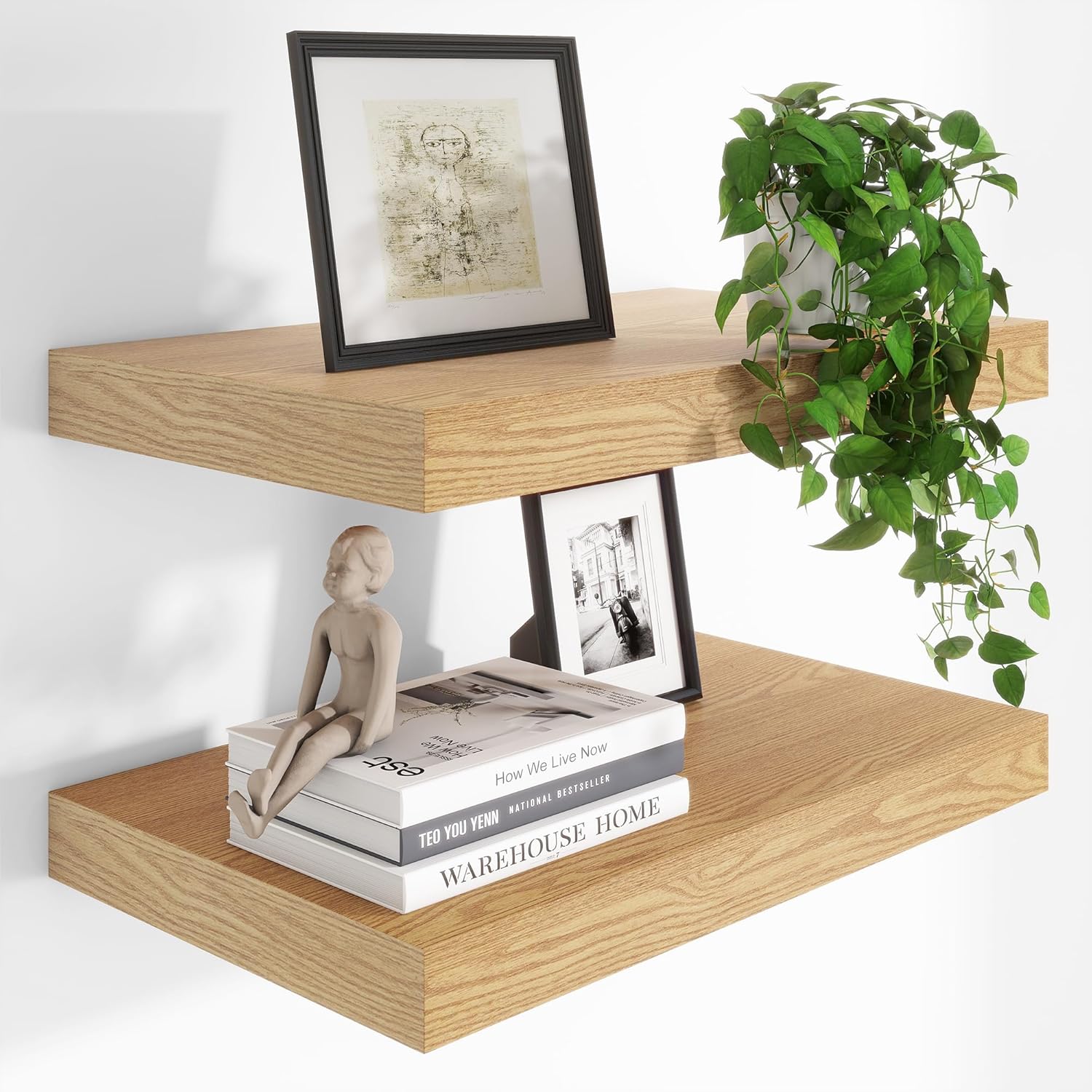 Heimlove 24 x 12 Inch Deep Floating Shelves Wall Mounted with Invisible Brackets,Storage Hanging