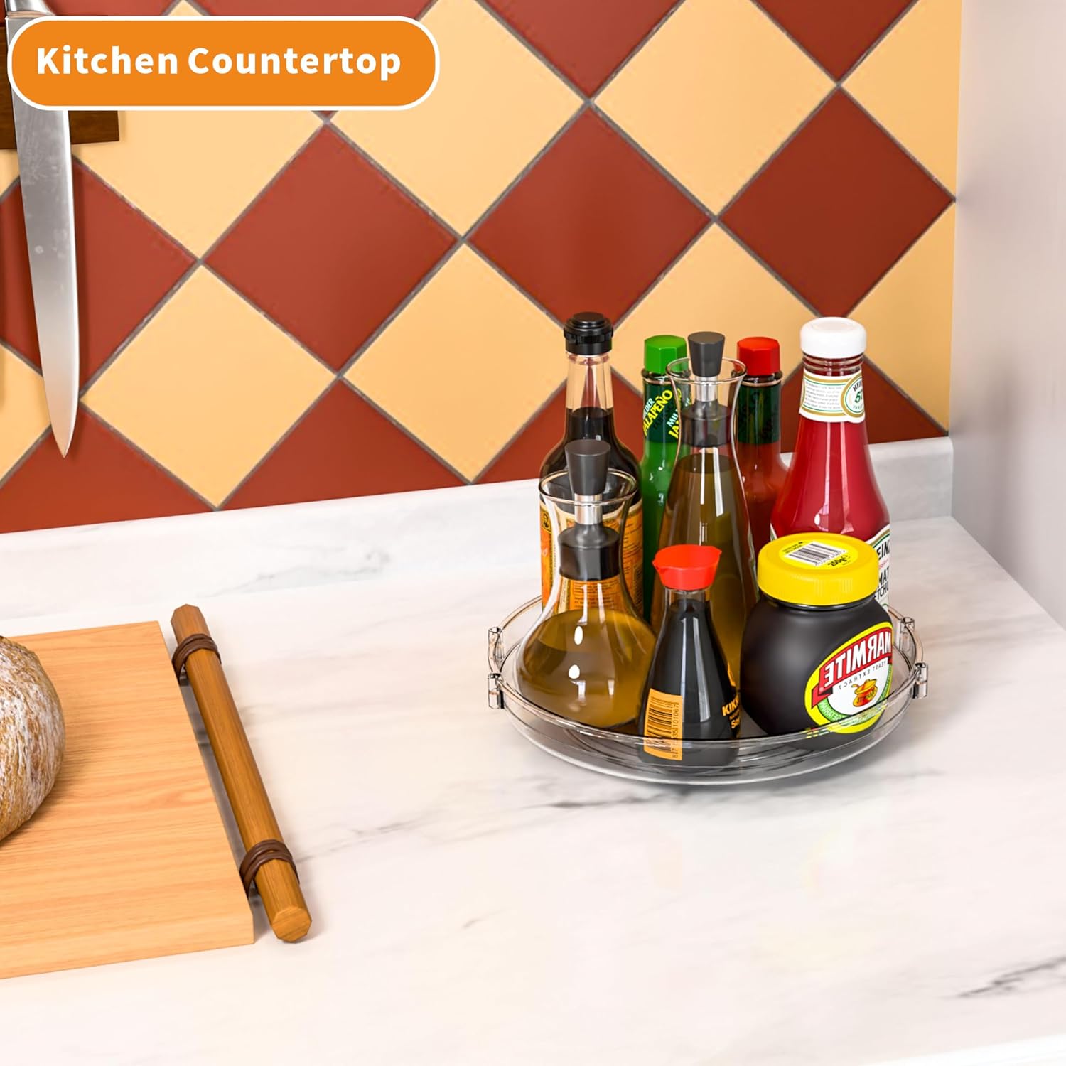 9.5" W Acrylic Clear Lazy Susan Turntable for Cabinet,Kitchen Countertop,Refrigerator and Pantry