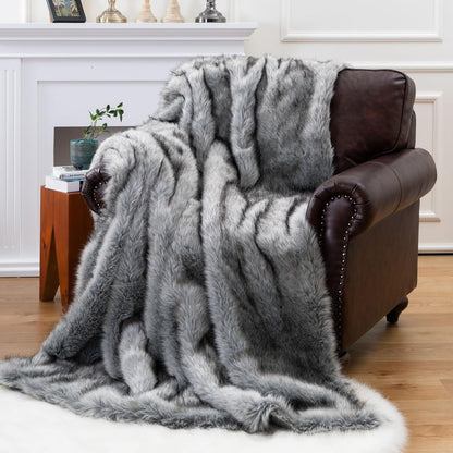 BATTILO HOME Wolf Faux Fur Blanket, Extra Large Fox Fur Throw Blankets for Couch, Bed, Super Soft
