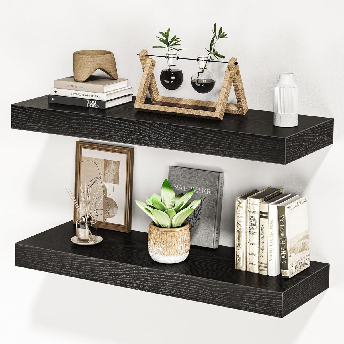 Floating Shelves for Wall, 24" W x 6.7" D x 1.5" H, Wooden Wall Mounted Display Shelves with