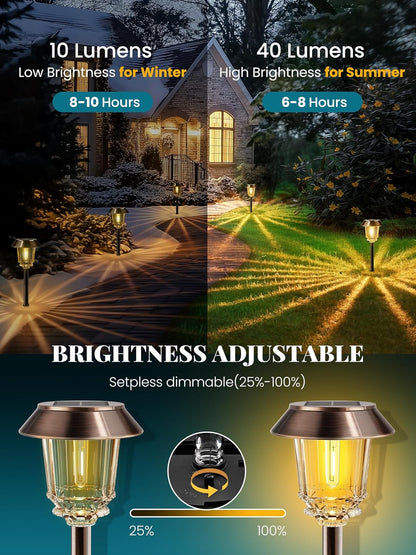 Solar Lights Outdoor Waterproof,4 Pack Bronze Pathway Lights with 10-40 LM Dimmable Glass and