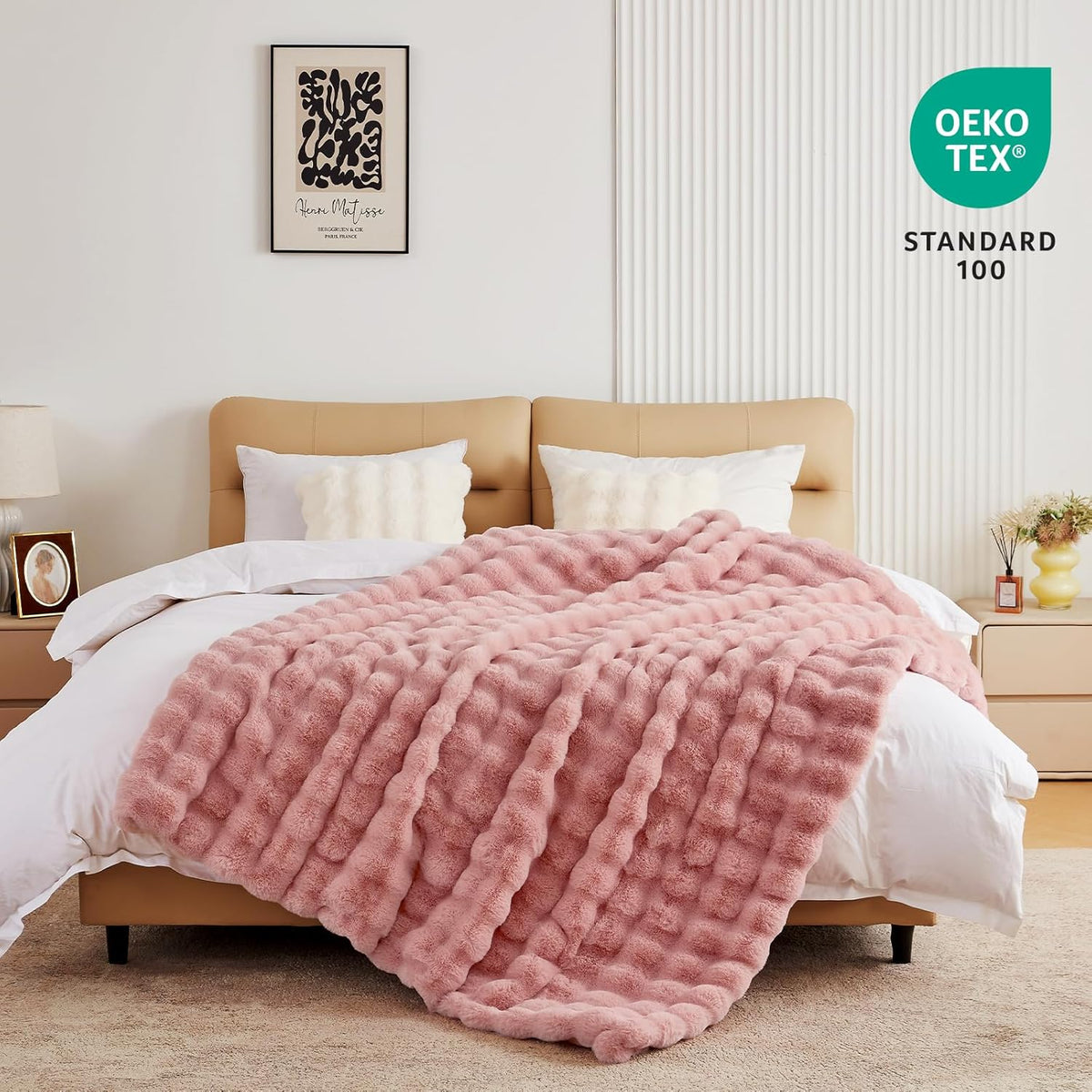 BENVWE Faux Fur Throw Blanket for Couch Bed - Fluffy Soft Thick Bubble Blanket for Living Room Home