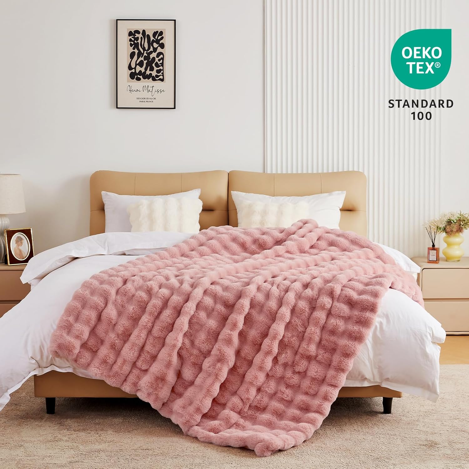 BENVWE Faux Fur Throw Blanket for Couch Bed - Fluffy Soft Thick Bubble Blanket for Living Room Home