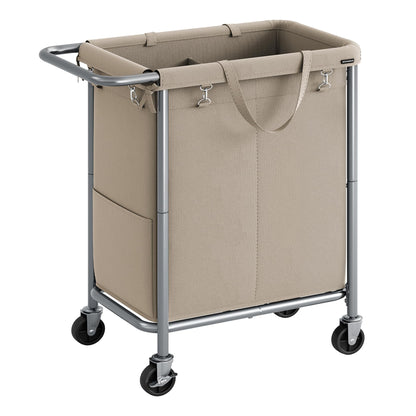 SONGMICS Laundry Basket with Wheels, 2-Section Rolling Laundry Hamper, 37 Gallons (140 L)