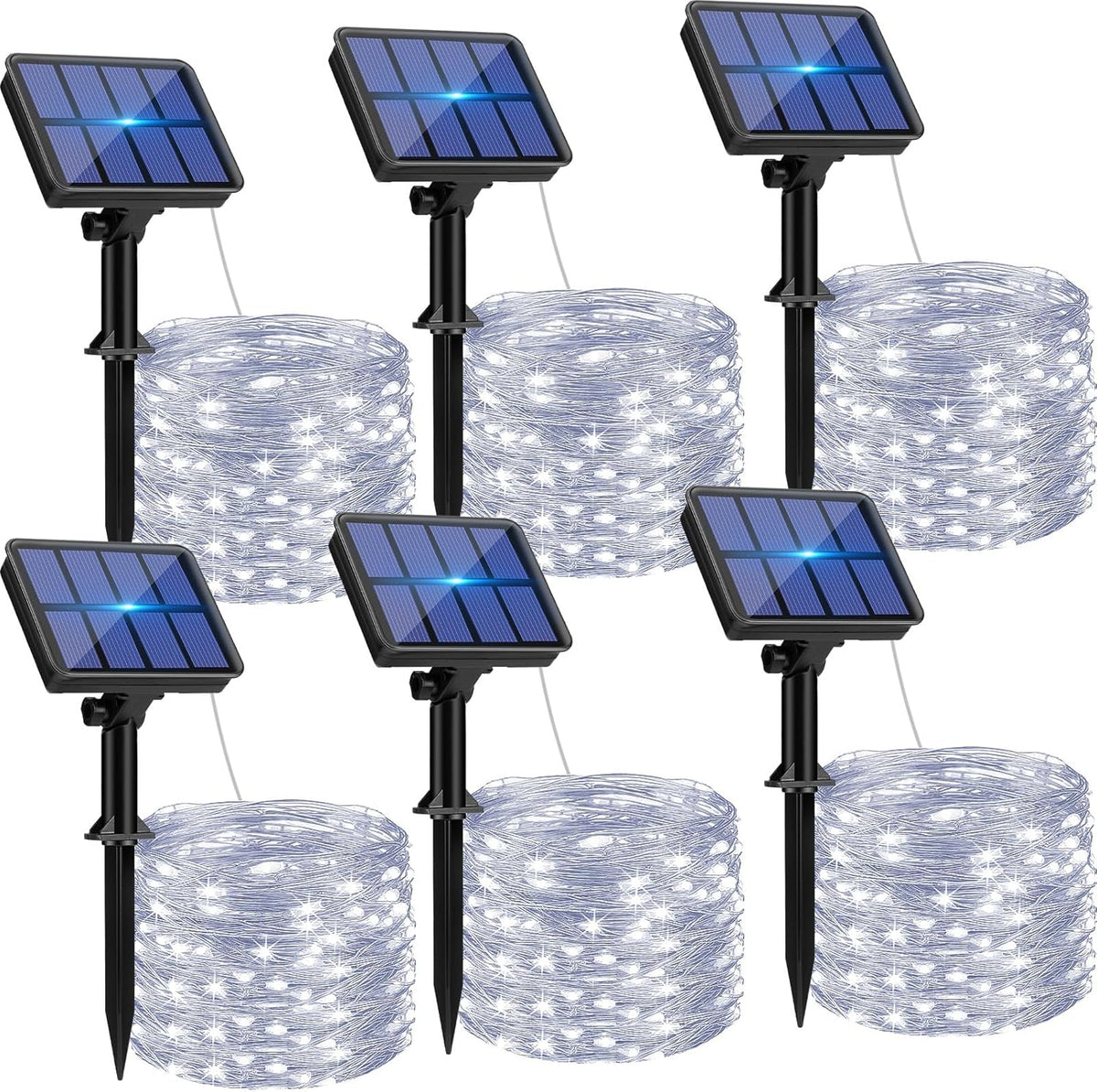 6-Pack Solar String Lights Outdoor, 480LED 198FT Solar Fairy Lights Waterproof 8 Modes Copper Wire