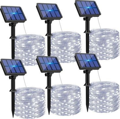 6-Pack Solar String Lights Outdoor, 480LED 198FT Solar Fairy Lights Waterproof 8 Modes Copper Wire