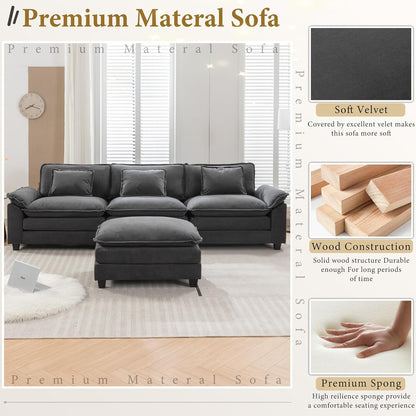 URRED Modular Sectional Sofa Comfy Cloud Couch, Modern Velvet Sofa Sleeper Deep Seat Couches with