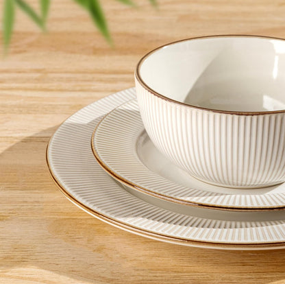 GBHOME Ceramic Dinnerware Sets,12 pcs Embossed Elegant Stoneware Plates and Bowls Sets