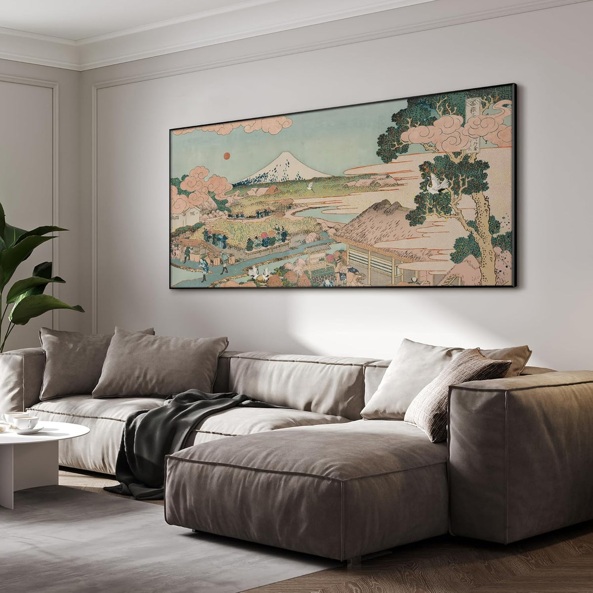 SIGNWIN 24"x46" Extra Large Framed Wall Art Japanese Ukiyo-e Landscape, Timeless Mt. Fuji Scene for