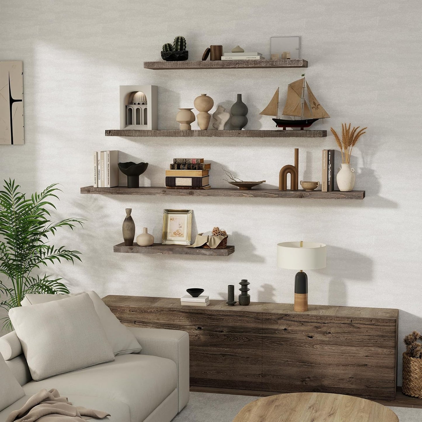 Floating Shelves, 8 Inch Deep Rustic Solid Reclaimed Wood Wall Shelves for Storage, Wall Mounted