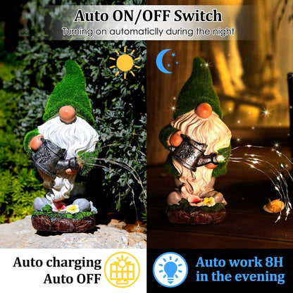 Flocked Solar Garden Gnomes Outdoor Statues-11.8‘’Outdoor Garden Decor-LED Outdoor Decor
