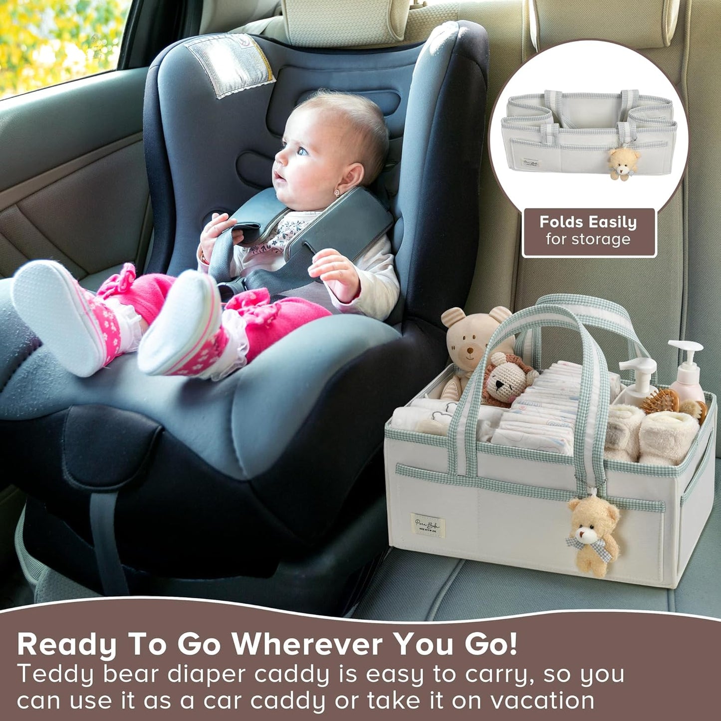 PeraBella XL Diaper Caddy Organizer With Handle, Baby Shower Gifts Basket Bag, Registry Search Must