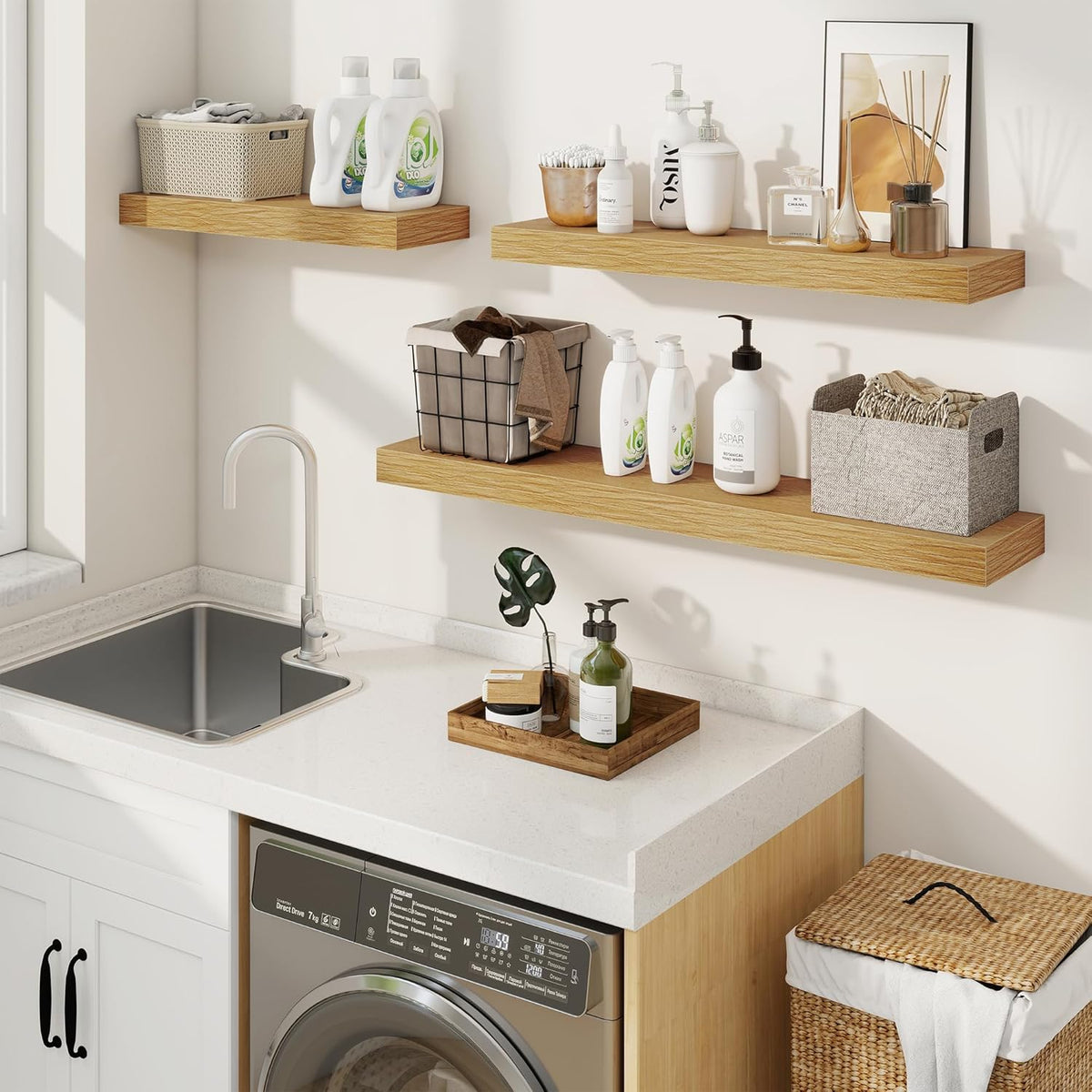 fuqing Floating Shelves for Wall, Bathroom Shelf Wall Mounted for Storage, Shelves with Invisible