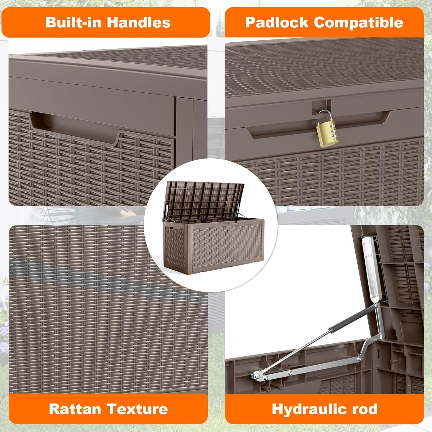 100 Gallon Resin Deck Box, Lockable Patio Outdoor Storage Box for Furniture, Garden Tools and Tools