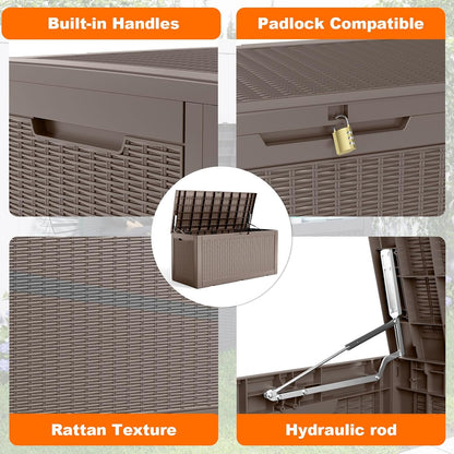 100 Gallon Resin Deck Box, Lockable Patio Outdoor Storage Box for Furniture, Garden Tools and Tools