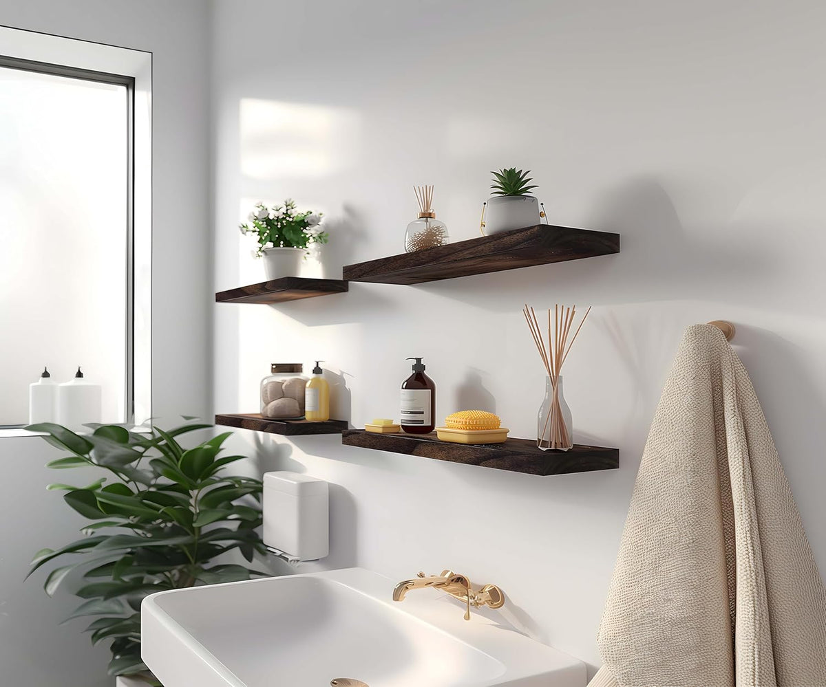 Wood Floating Shelves for Wall Decor, Rustic Wall Shelves for Bedroom Bathroom Kitchen Living Room