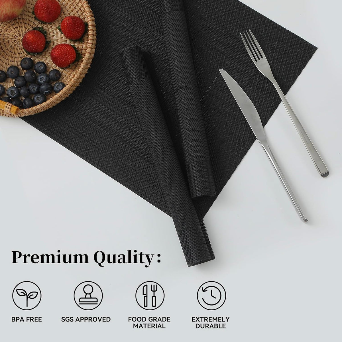 Leetaltree Black Frame Placemats Set of 8 - Heat Resistant Non-Slip Place mats for Dining Table