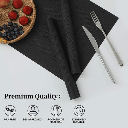 Leetaltree Black Frame Placemats Set of 8 - Heat Resistant Non-Slip Place mats for Dining Table