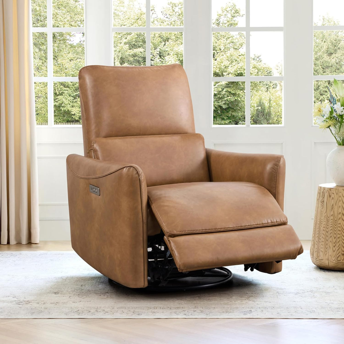CHITA Power Recliner Chair Swivel Glider, FSC Certified Upholstered Faux Leather Living Room