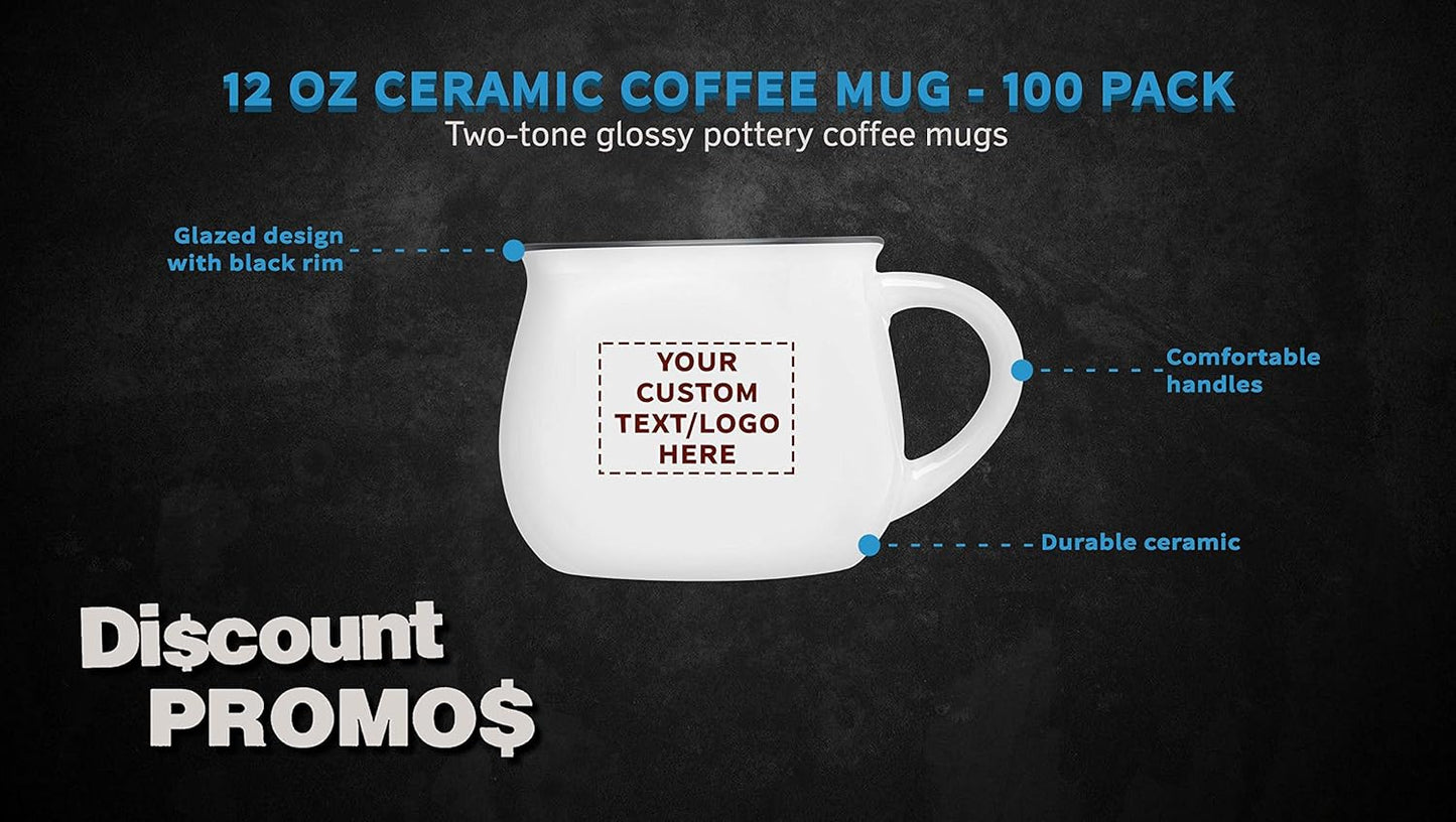 Custom Glazed Campfire Coffee Mugs 12 oz. Set of 100, Personalized Bulk Pack - Perfect for Coffee