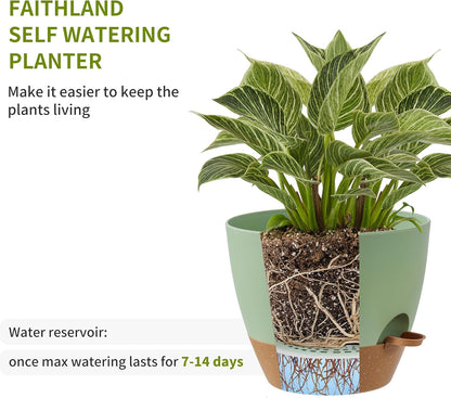 FaithLand 3-Pack Large Planter Pots, 12 10 9 Inch Self Watering Flower Pots for Indoor Outdoor