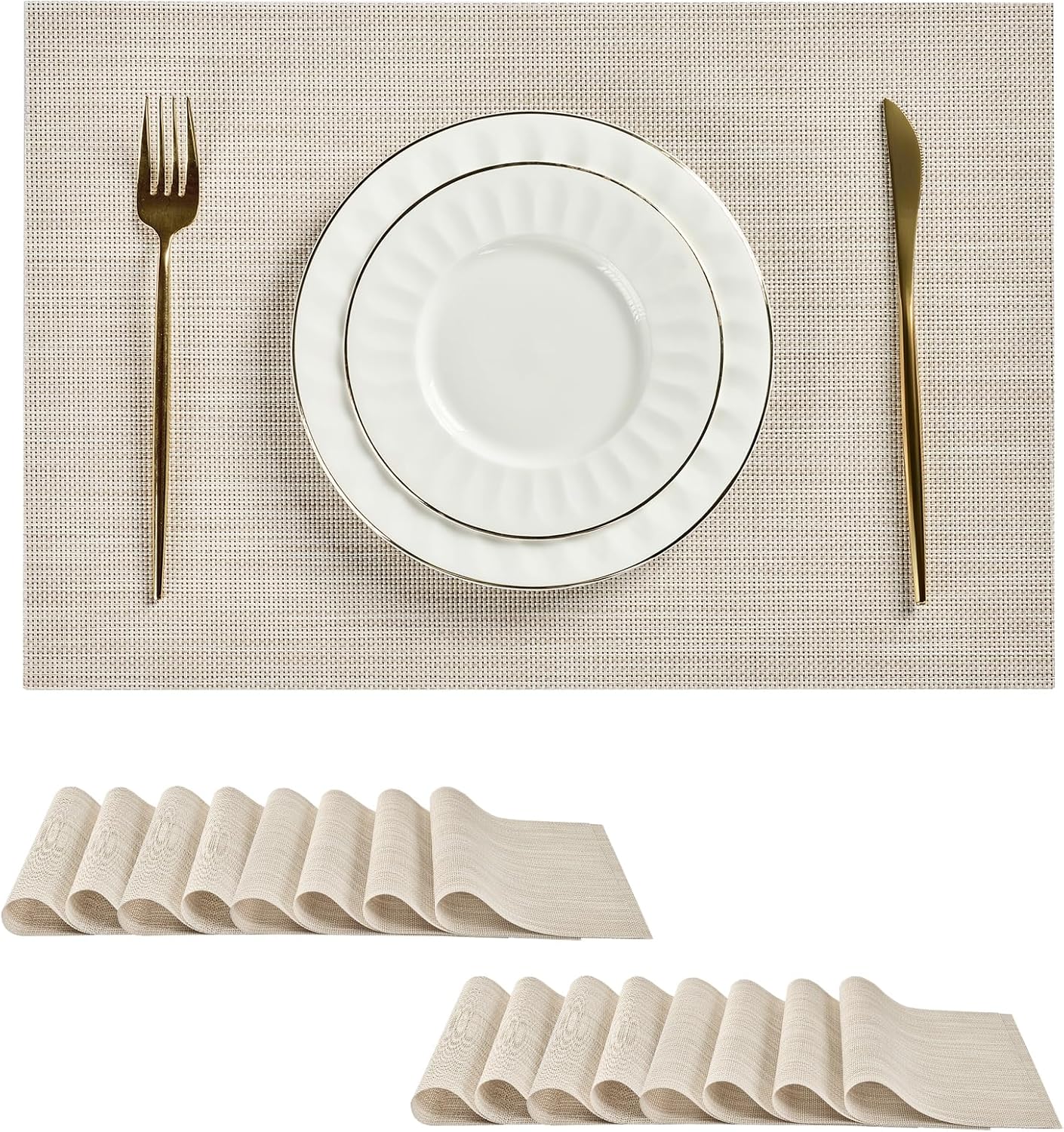 Leetaltree Beige White Placemats Set of 16 - Heat Resistant Non-Slip Place mats for Dining Table