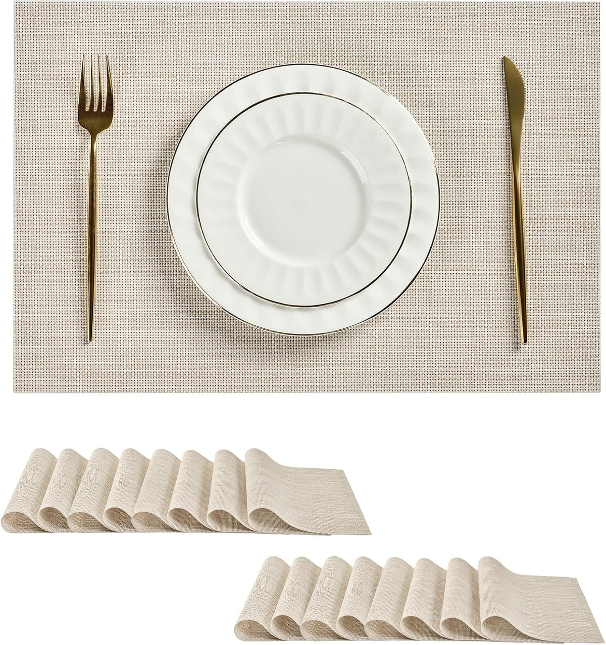 Leetaltree Beige White Placemats Set of 16 - Heat Resistant Non-Slip Place mats for Dining Table