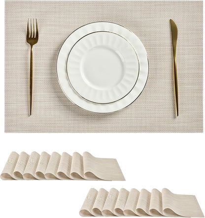 Leetaltree Beige White Placemats Set of 16 - Heat Resistant Non-Slip Place mats for Dining Table