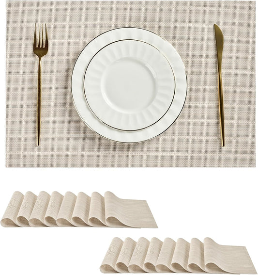 Leetaltree Beige White Placemats Set of 16 - Heat Resistant Non-Slip Place mats for Dining Table