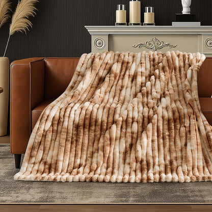 Amélie Home Faux Fur Throw Blanket for Couch, Cozy Fuzzy Fluffy Fur Luxurious Soft Striped Plush