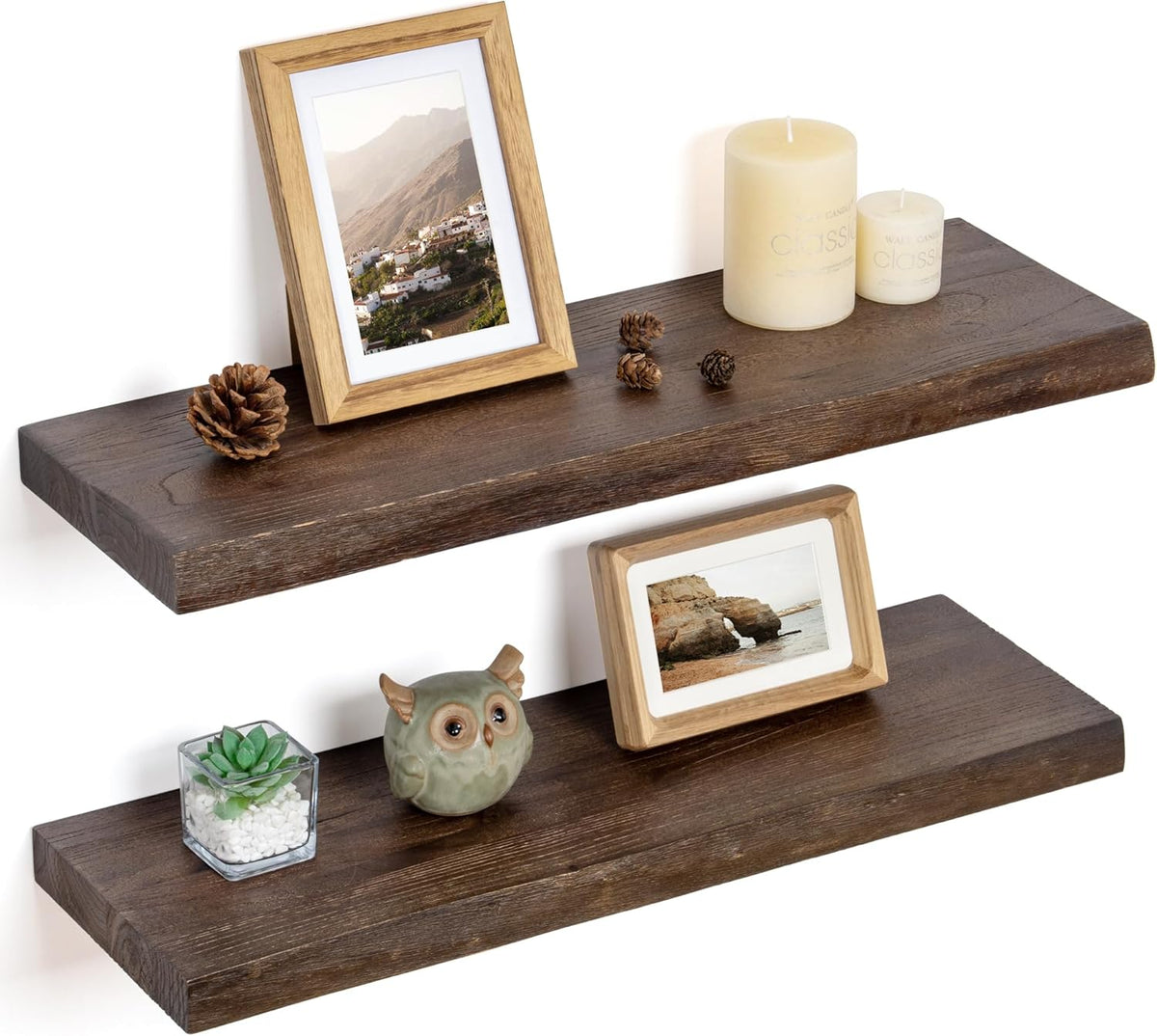 Floating Shelves for Wall Decor, Rustic Solid Elm Wood Live Edge Floating Shelves Wall Mounted
