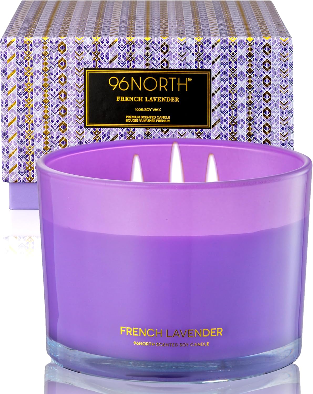 96NORTH Luxury Lavender Soy Candle | Large 3 Wick Jar Candle | Up to 50 Hours Burning Time | 100%
