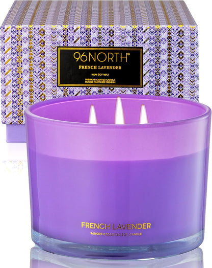 96NORTH Luxury Lavender Soy Candle | Large 3 Wick Jar Candle | Up to 50 Hours Burning Time | 100%