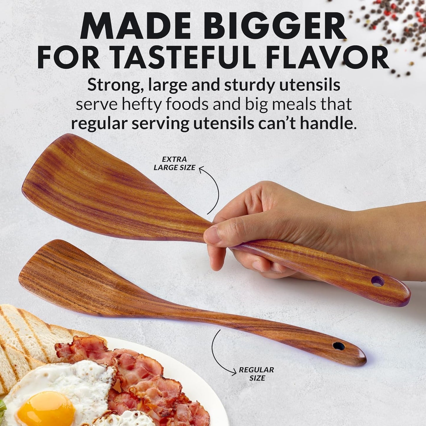 Zulay Kitchen Extra-Large 6-Piece Wooden Spoon Set - Smooth Teak Cooking Utensils - Comfort-Grip