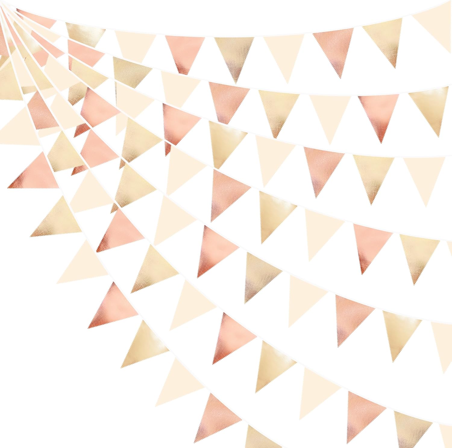 Rose Gold Champagne Gold Beige Party Decorations Metallic Fabric Triangle Flag Pennant Banner