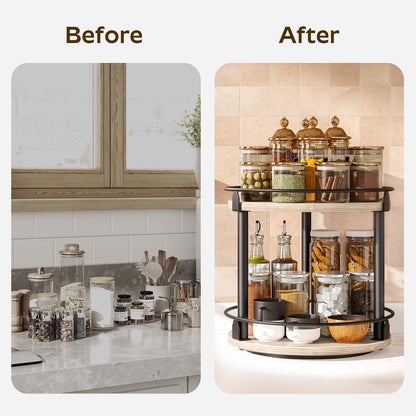 Lazy Susan Organizer, Rotating Spice Rack, 2 Tier Spice Turntable Organizer, Industrial Turntable