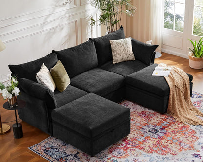 102.6" U Shaped Modular Sectional Sofa, 5 Seater Couch with Storage Ottoman Deep Seat and High
