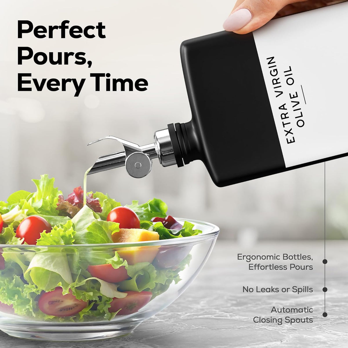 Black Glass Olive Oil Dispenser Bottle for Kitchen by Brighter Barns - Soy Sauce Dispenser, Coffee